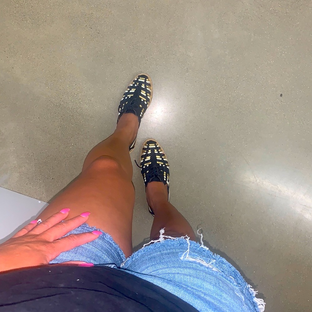Navy and gold flats